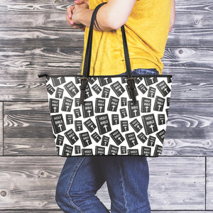 Black And White Holy Bible Pattern Print Leather Tote Bag