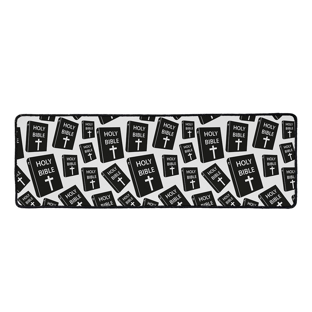 Black And White Holy Bible Pattern Print Long Kitchen Mat