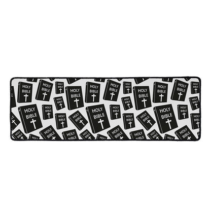 Black And White Holy Bible Pattern Print Long Kitchen Mat
