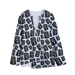 Black And White Holy Bible Pattern Print Long Sleeve Short Coat