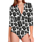 Black And White Holy Bible Pattern Print Long Sleeve Swimsuit