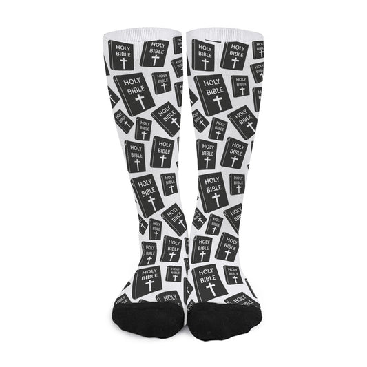 Black And White Holy Bible Pattern Print Long Socks