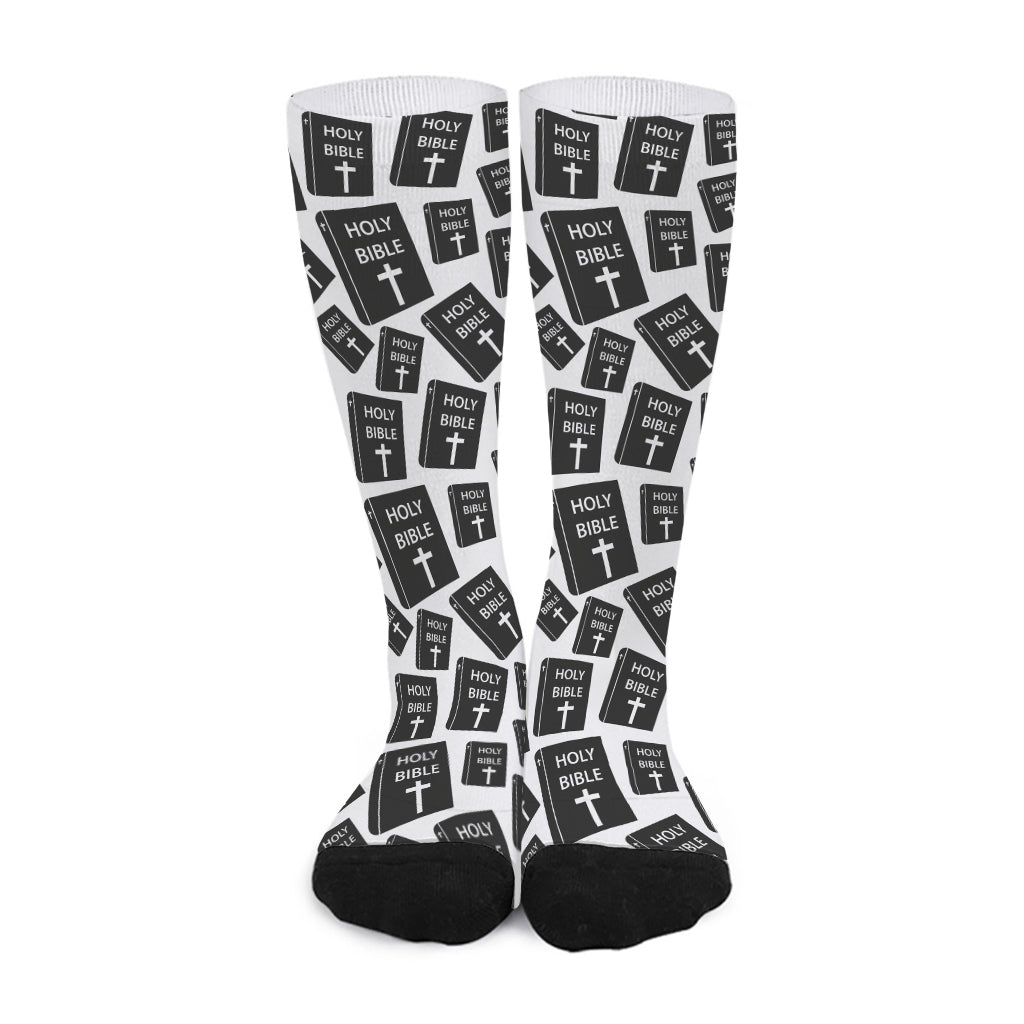 Black And White Holy Bible Pattern Print Long Socks