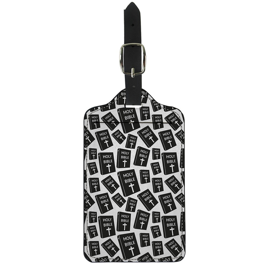 Black And White Holy Bible Pattern Print Luggage Tag