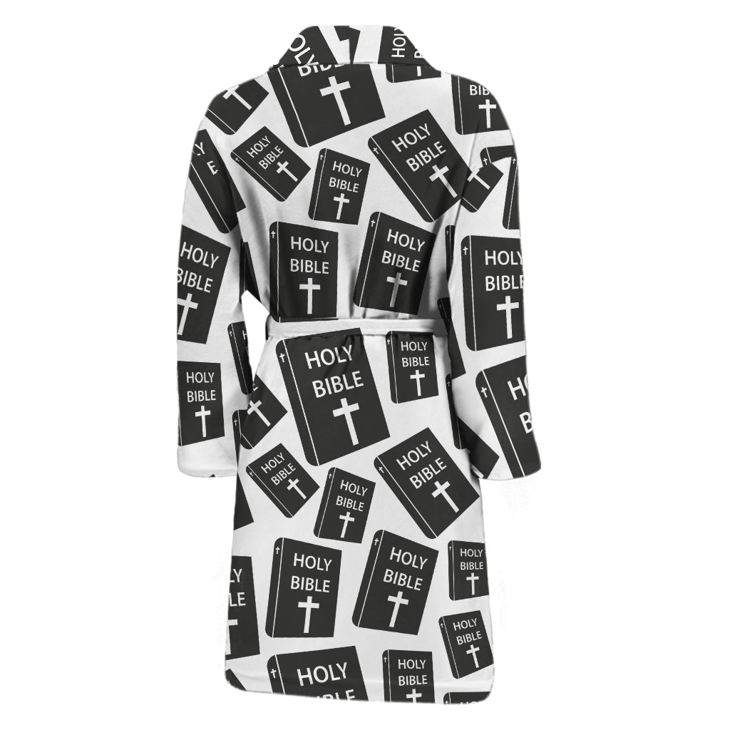 Black And White Holy Bible Pattern Print Men's Bathrobe