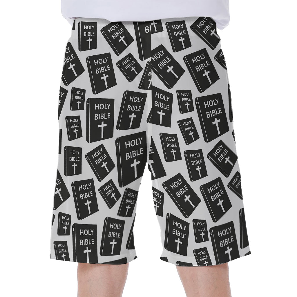 Black And White Holy Bible Pattern Print Men's Beach Shorts