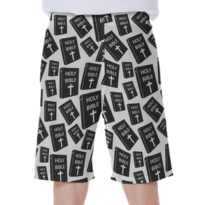 Black And White Holy Bible Pattern Print Men's Beach Shorts