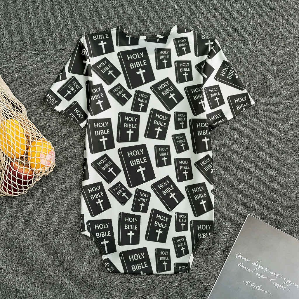 Black And White Holy Bible Pattern Print Men's Bodysuit