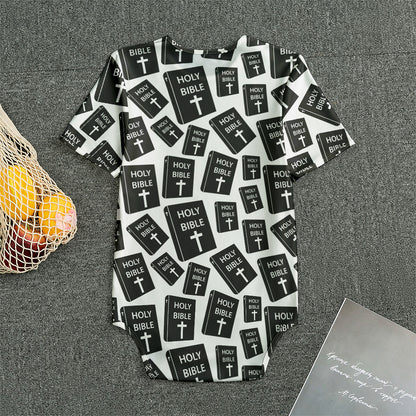 Black And White Holy Bible Pattern Print Men's Bodysuit