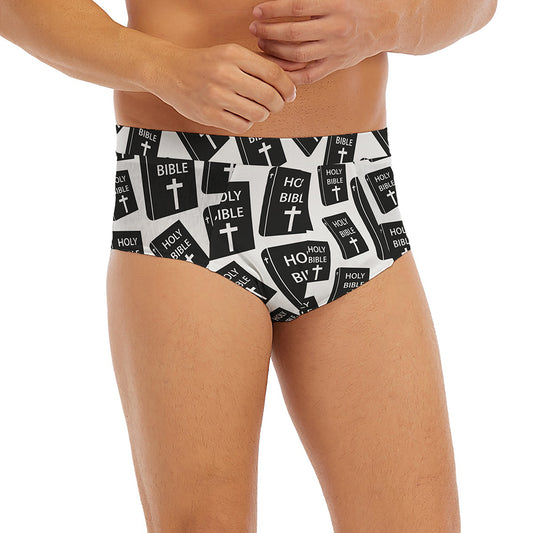 Black And White Holy Bible Pattern Print Men's Briefs