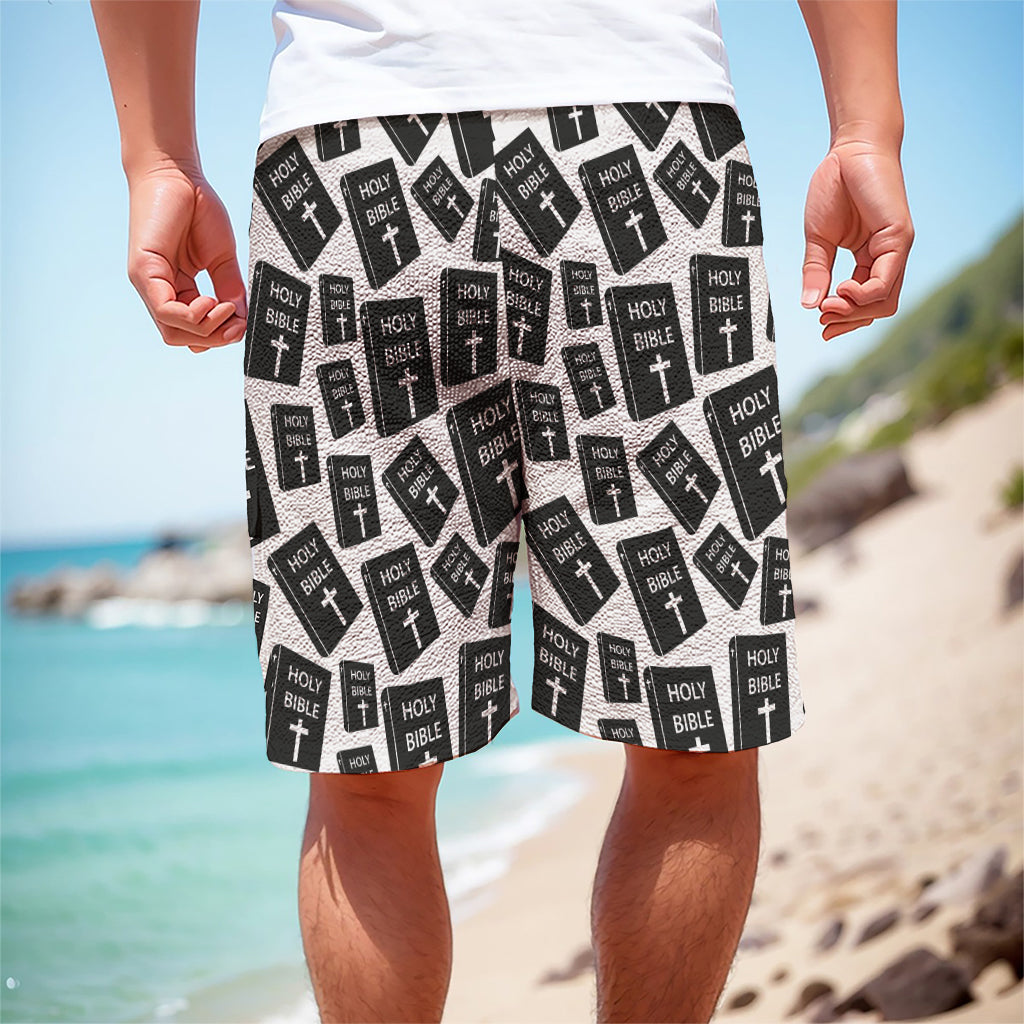 Black And White Holy Bible Pattern Print Men's Cargo Shorts