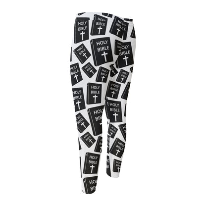 Black And White Holy Bible Pattern Print Men's Compression Pants