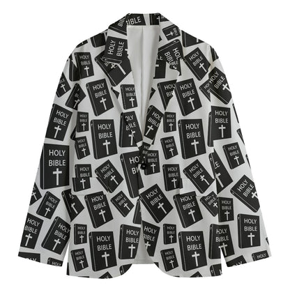 Black And White Holy Bible Pattern Print Men's Cotton Blazer