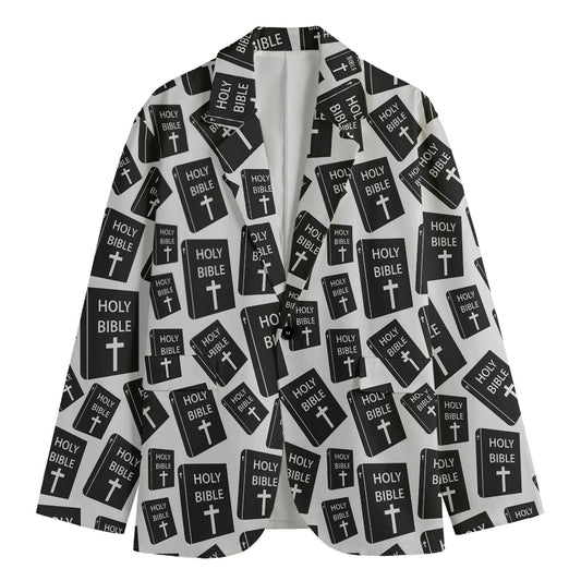 Black And White Holy Bible Pattern Print Men's Cotton Blazer