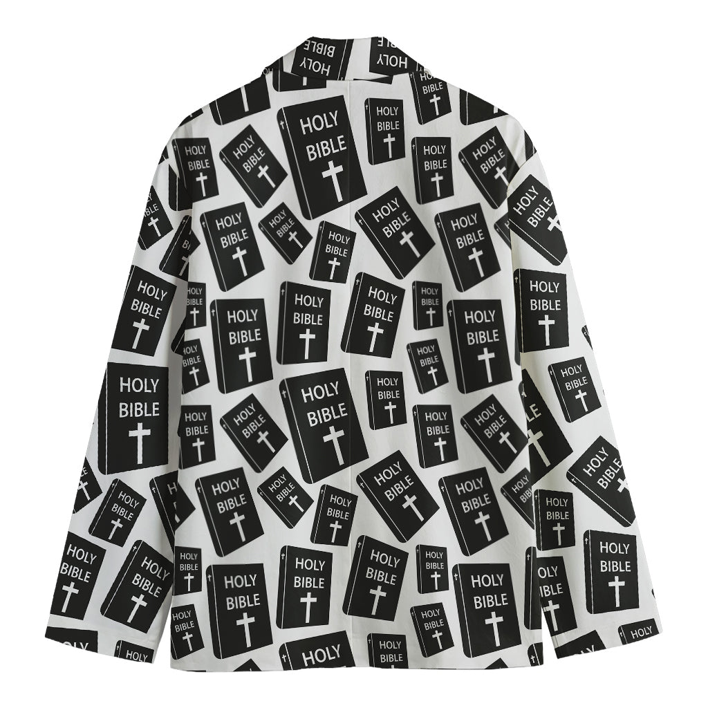 Black And White Holy Bible Pattern Print Men's Cotton Blazer