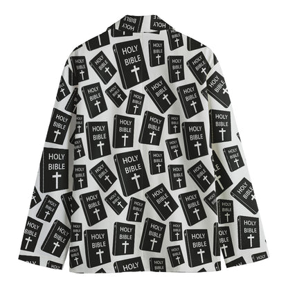 Black And White Holy Bible Pattern Print Men's Cotton Blazer