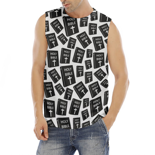 Black And White Holy Bible Pattern Print Men's Fitness Tank Top
