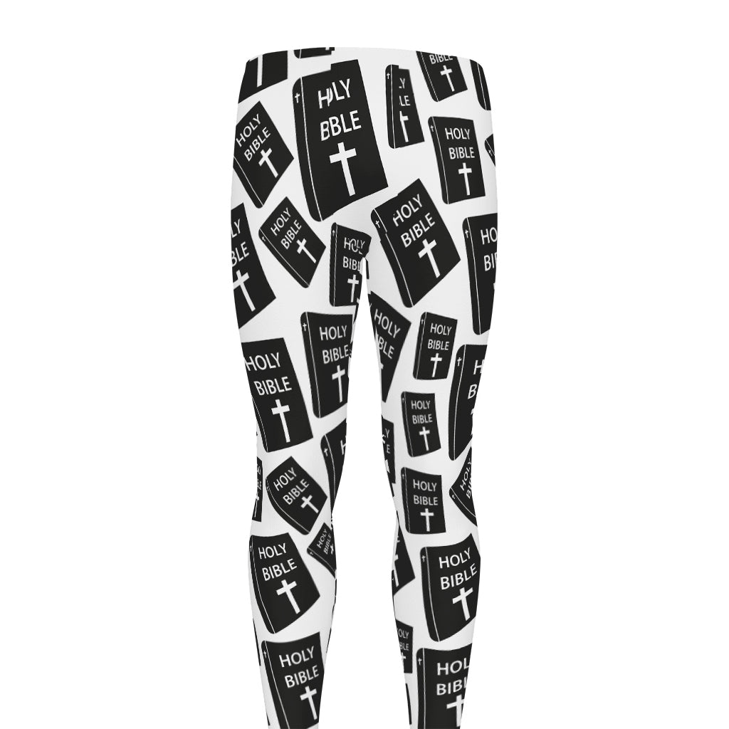 Black And White Holy Bible Pattern Print Men's leggings