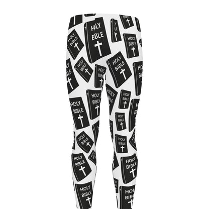 Black And White Holy Bible Pattern Print Men's leggings