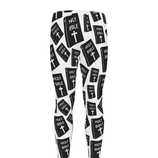 Black And White Holy Bible Pattern Print Men's leggings