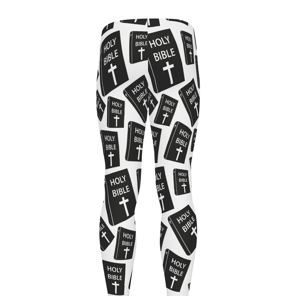 Black And White Holy Bible Pattern Print Men's leggings