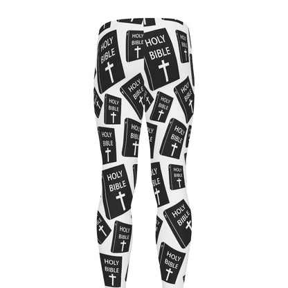 Black And White Holy Bible Pattern Print Men's leggings