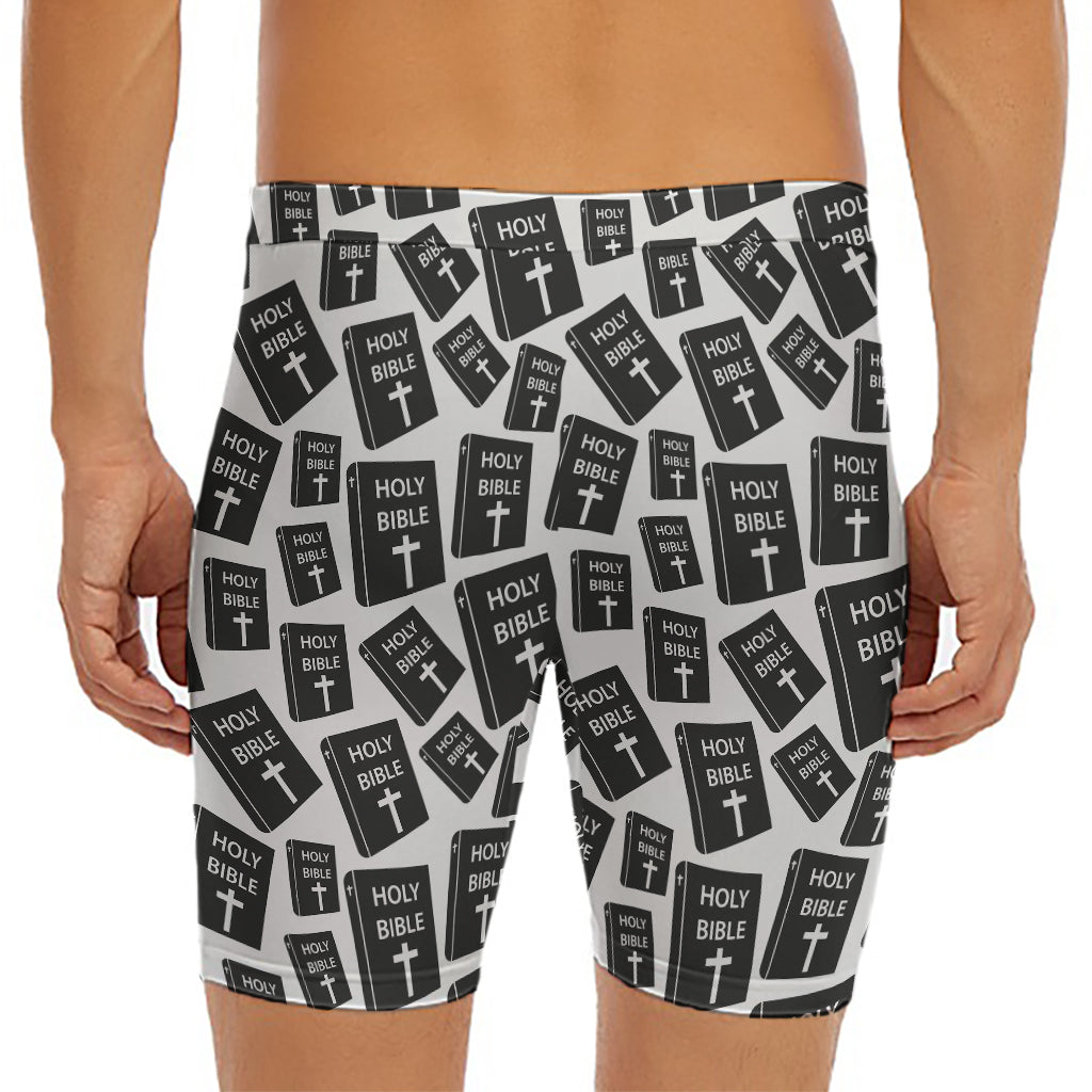 Black And White Holy Bible Pattern Print Men's Long Boxer Briefs