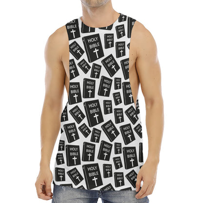 Black And White Holy Bible Pattern Print Men's Muscle Tank Top