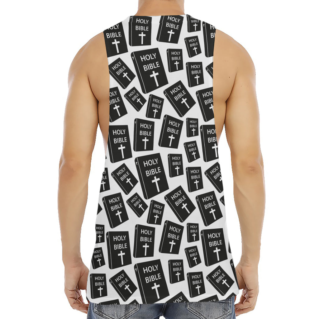 Black And White Holy Bible Pattern Print Men's Muscle Tank Top