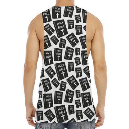 Black And White Holy Bible Pattern Print Men's Muscle Tank Top