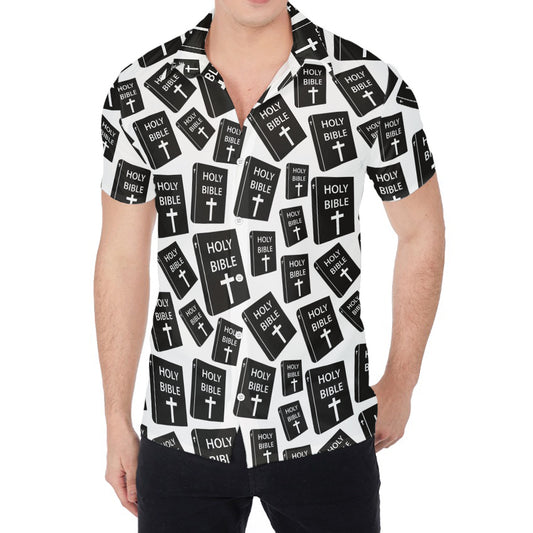 Black And White Holy Bible Pattern Print Men's Shirt