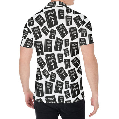 Black And White Holy Bible Pattern Print Men's Shirt
