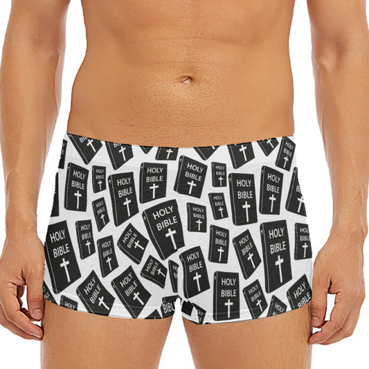 Black And White Holy Bible Pattern Print Men's Short Boxer Briefs