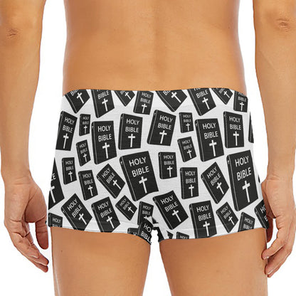 Black And White Holy Bible Pattern Print Men's Short Boxer Briefs