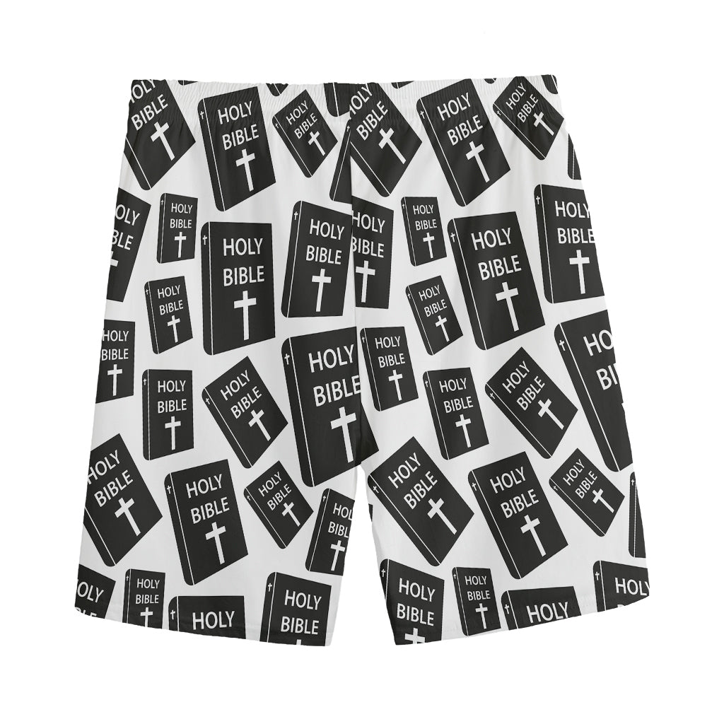 Black And White Holy Bible Pattern Print Men's Sports Shorts