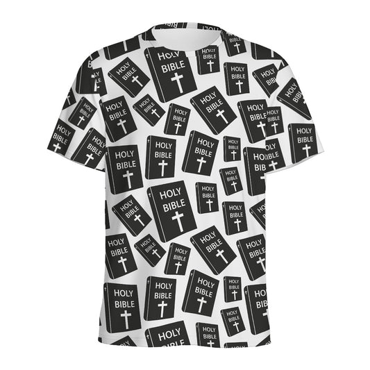 Black And White Holy Bible Pattern Print Men's Sports T-Shirt
