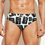 Black And White Holy Bible Pattern Print Men's Swim Briefs