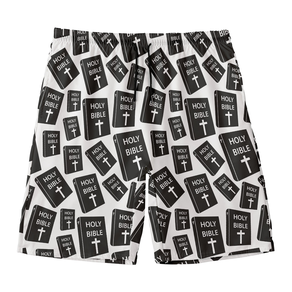 Black And White Holy Bible Pattern Print Men's Swim Trunks