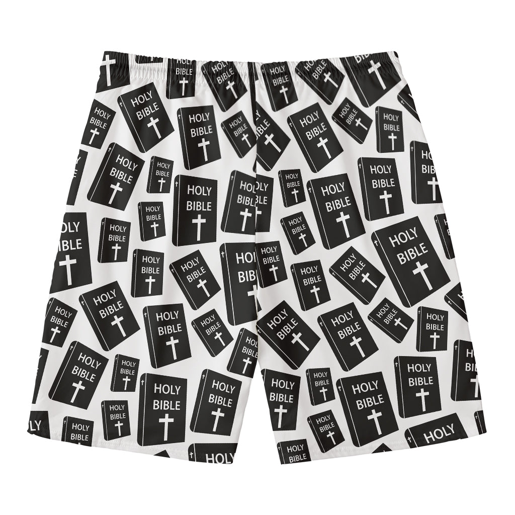 Black And White Holy Bible Pattern Print Men's Swim Trunks