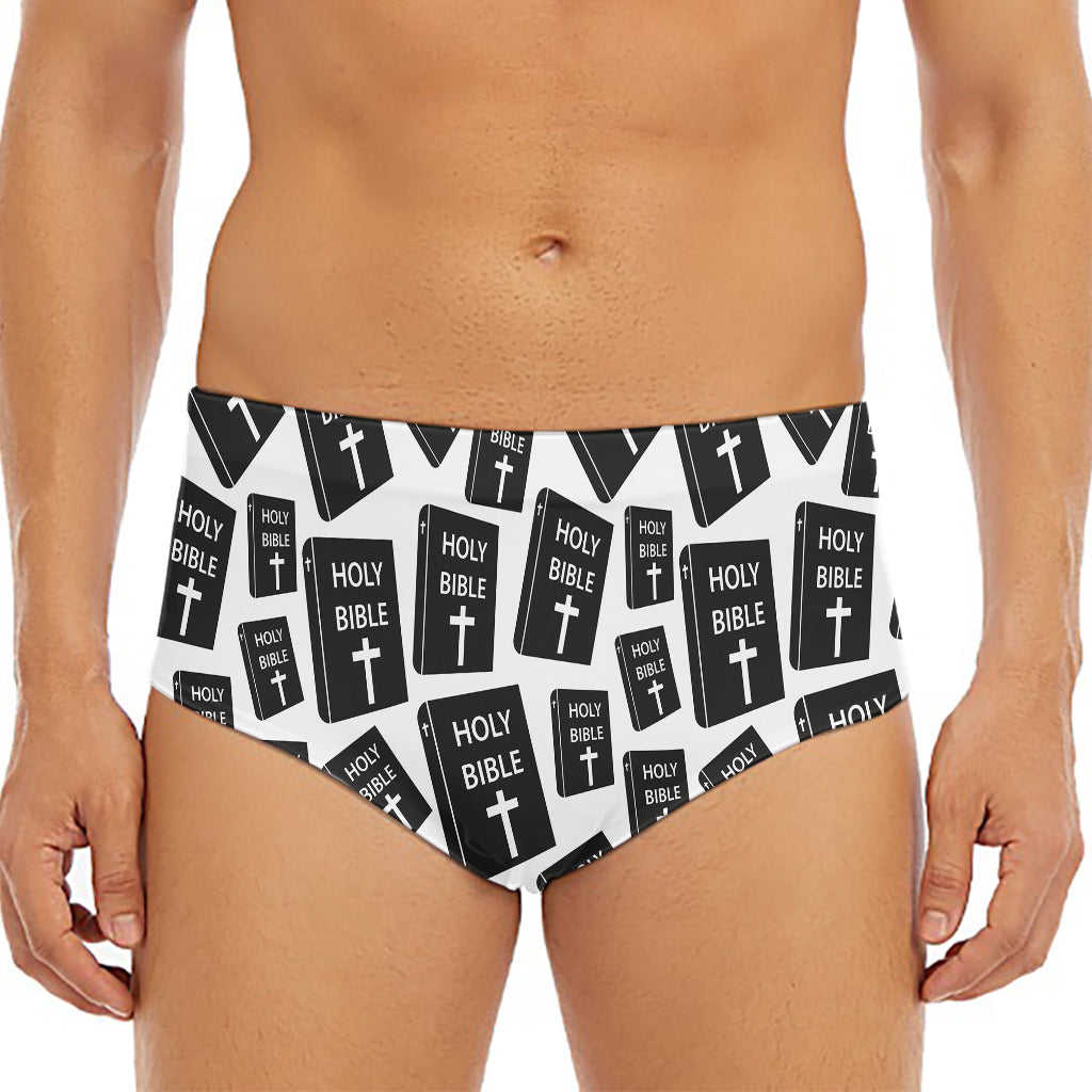 Black And White Holy Bible Pattern Print Men's Triangle Swim Briefs