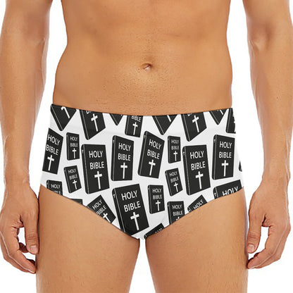 Black And White Holy Bible Pattern Print Men's Triangle Swim Briefs