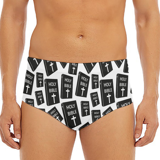 Black And White Holy Bible Pattern Print Men's Triangle Swim Briefs