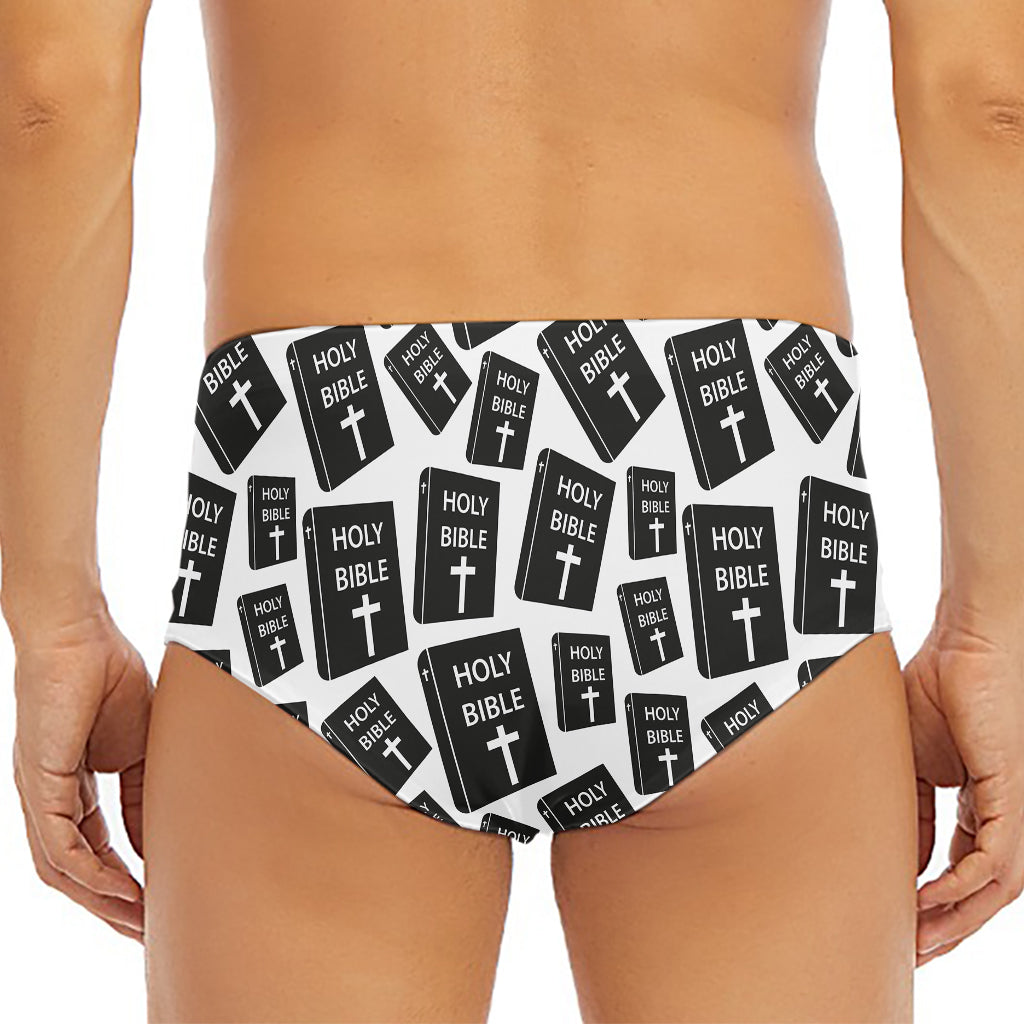 Black And White Holy Bible Pattern Print Men's Triangle Swim Briefs