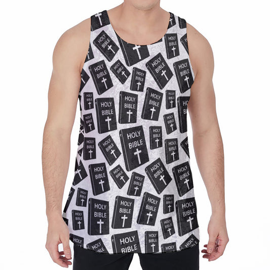 Black And White Holy Bible Pattern Print Men's Velvet Tank Top