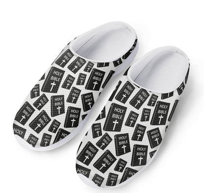 Black And White Holy Bible Pattern Print Mesh Casual Shoes