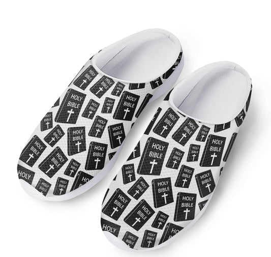 Black And White Holy Bible Pattern Print Mesh Casual Shoes