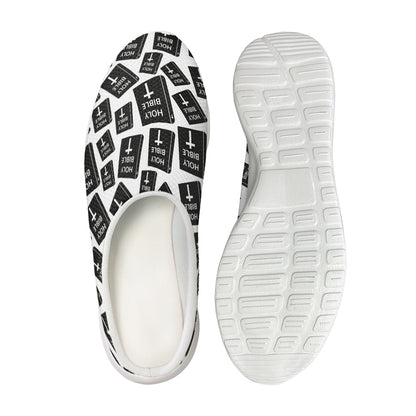 Black And White Holy Bible Pattern Print Mesh Casual Shoes