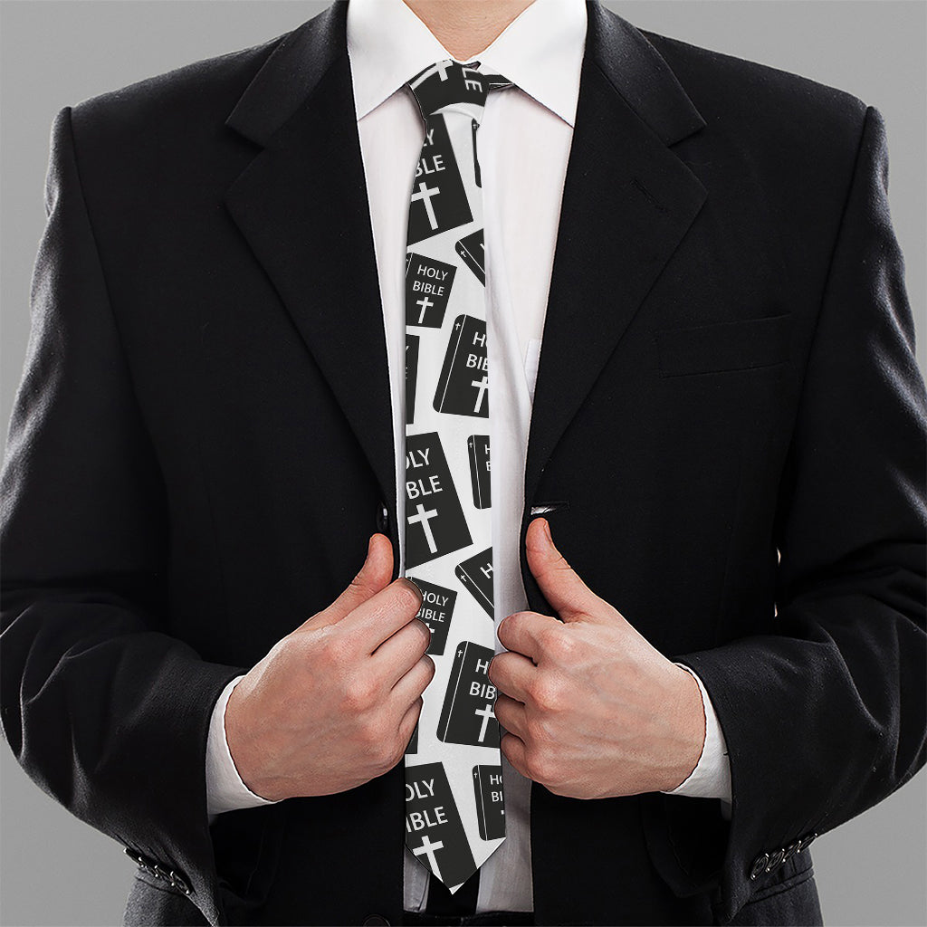 Black And White Holy Bible Pattern Print Necktie