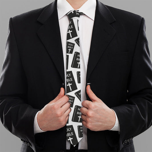 Black And White Holy Bible Pattern Print Necktie