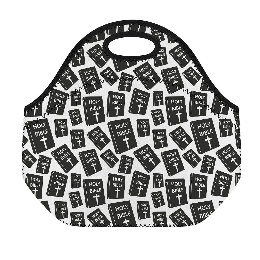 Black And White Holy Bible Pattern Print Neoprene Lunch Bag